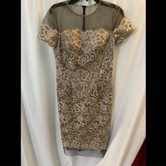 NEW $258 JS Collections Embroidered Lace Sheath Dress‎ in Nude/Black [SZ 6 ] - Picture 2 of 8